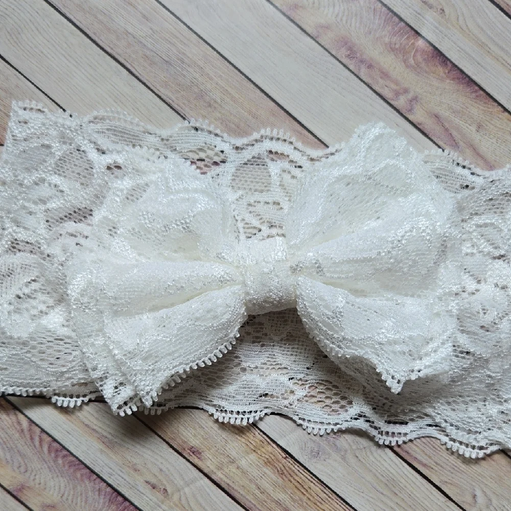Baby Girl Red White Lace Stretch Bow Headband Floral Toddler Hair Band Accessory